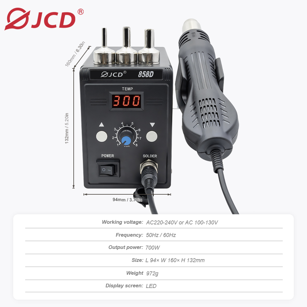 JCD Hot Air Gun 858D 700W BGA  - Heat Gun Small recension och pris